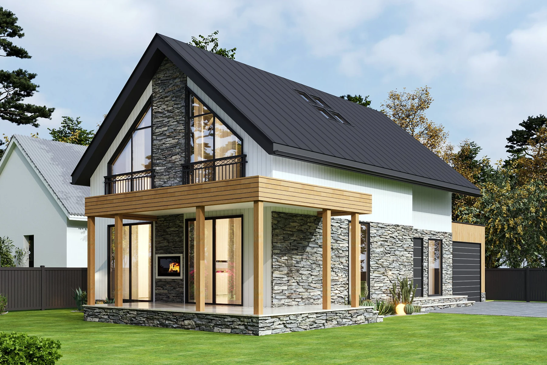 EBO architectural rendering of the glazed garden gable and timber canopy at The Edinburgh House